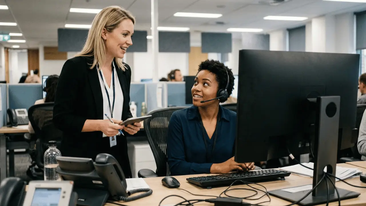 Duas mulheres trabalhando em ambiente de call center
