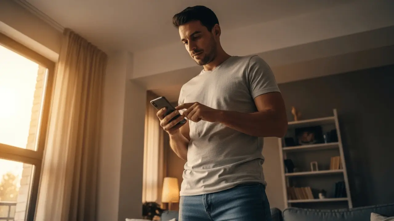 Homem observando celular