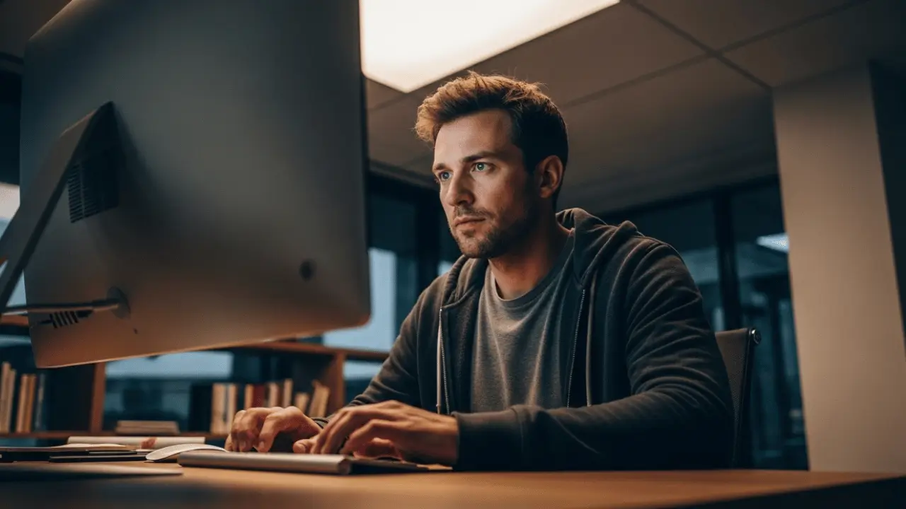 Homem trabalhando em computador