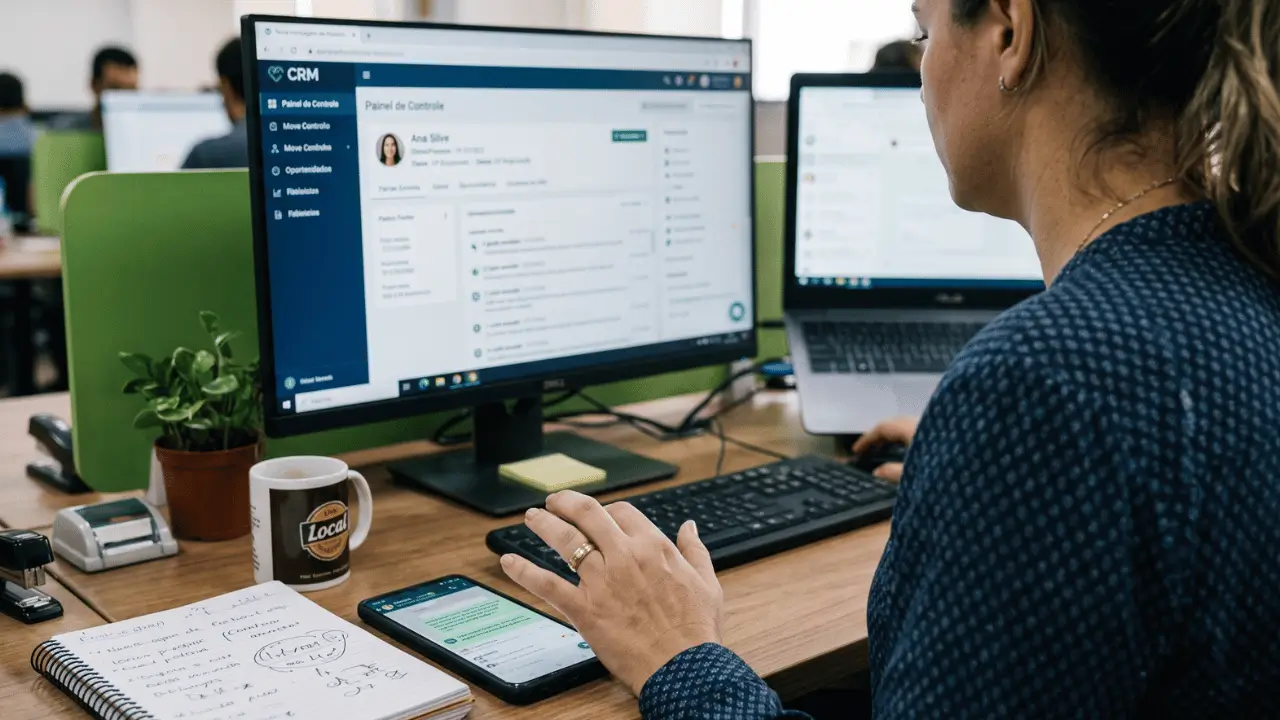 img a integracao telefonia crm l5 networks Mulher trabalhando no computador