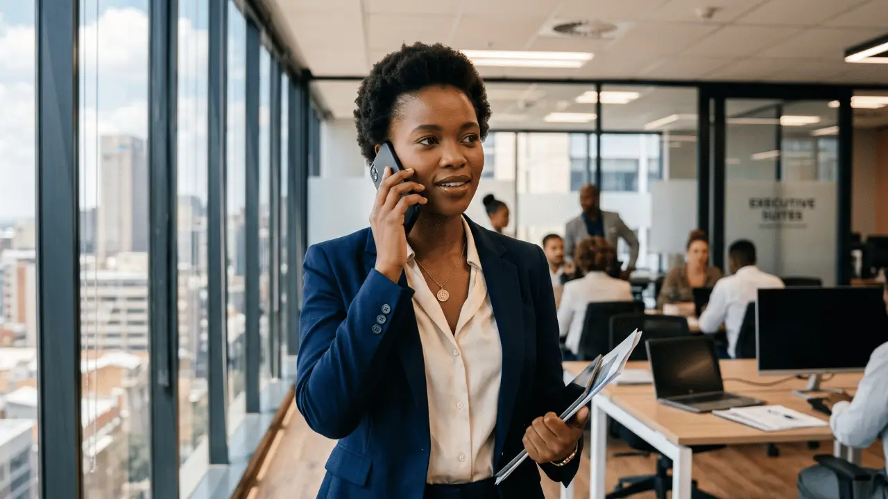img a omnichannel vs multichannel l5 networks Mulher executiva ao telefone