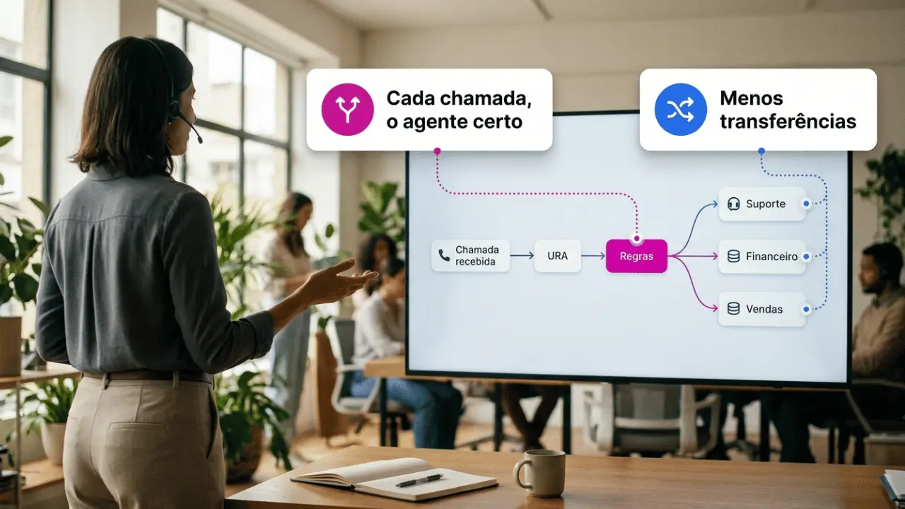 img a call routing l5 networks Mulher trabalhando com call routing