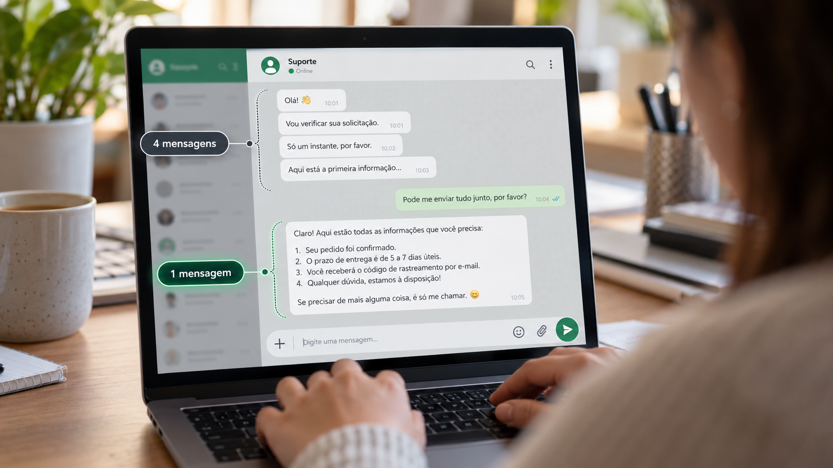 Comparação entre resposta fragmentada e consolidada no atendimento pelo WhatsApp